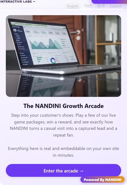 The live NANDINI demo campaign: win a reward, then claim it